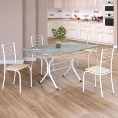 Imagem de Conjunto Sala De Jantar Mesa Retangular 120x75cm Tampo Granito Topázio 4 Cadeiras Rio Creme - Branco
