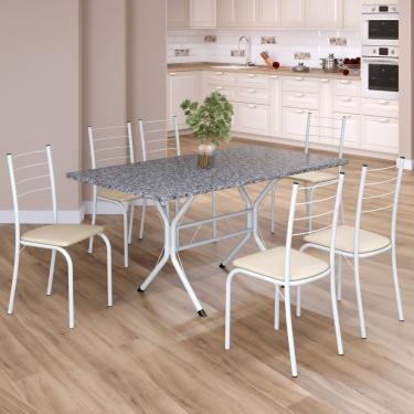 Imagem de Conjunto Sala De Jantar Mesa Retangular 140x75cm Tampo Granito Ocre 6 Cadeiras Rio Creme - Branco