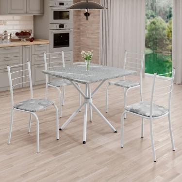 Imagem de Conjunto Sala De Jantar Mesa Quadrada 70x70cm Tampo Granito Topázio 4 Cadeiras Rio Paraopeba / Branco