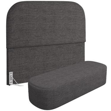 Imagem de Cabeceira Estofada Lanna para Cama King com Puff Recamier Estrutura Madeira Maciça Reve...