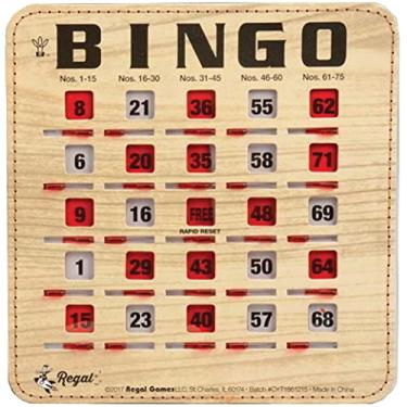Imagem de Regal Games Cartões De Bingo Regal Bingo Com Janelas Deslizantes - Cartolina Costurada Extra Grossa - Cartões De Bingo Grandes E Reutilizáveis De Madeira - Ideal Para Diversão Em Família Noite De Jogo
