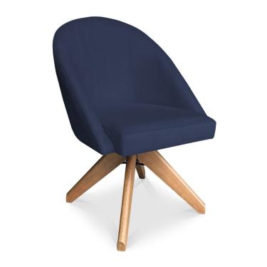 Imagem de Poltrona Cadeira Giratória Bela Suede Azul Marinho Base De Madeira - Pallazio
