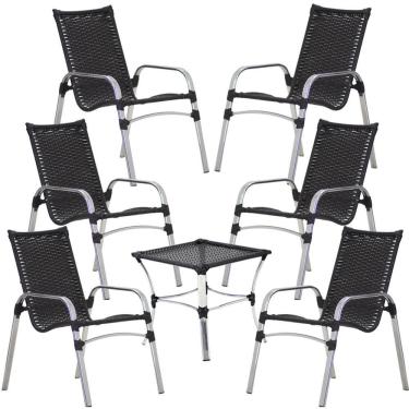 Imagem de 6 Cadeiras Emily E Mesa Em Alumínio Trama Original Preto