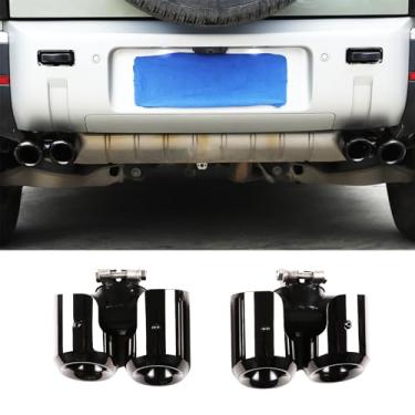 Imagem de PIUGILH Acabamento De Silenciador Escapamento Aço Inoxidável Compatível Com Land Rover Defender 90 110 130 2020-2023 Ponta Dupla Polida Encaixe Para Parafuso E Saída