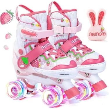 Imagem de Patins Quad De 4 Rodas Infantil Meninas Roxo Com Luz De Led Ajustável 