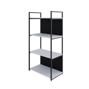 Imagem de Estante C/04 Prateleiras 118x60x33cm C/fundo Yon Branco Tx/est.preta Branco Tx/est.preta