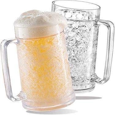 Imagem de luxail Canecas de cerveja para freezer, copos de plástico com isolamento de parede dupla - canecas para freezer, 473 ml - Canecas de cerveja congeladas perfeitas para acessórios de bar em casa