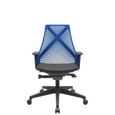 Imagem de Cadeira Office Bix Tela Azul Assento Aero Preto Autocompensador Base P