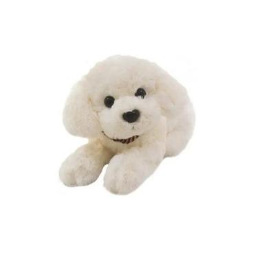 Imagem de Cachorro Poodle De Pelúcia Branco Com Laço Deitado 37cm - Fofy Toys