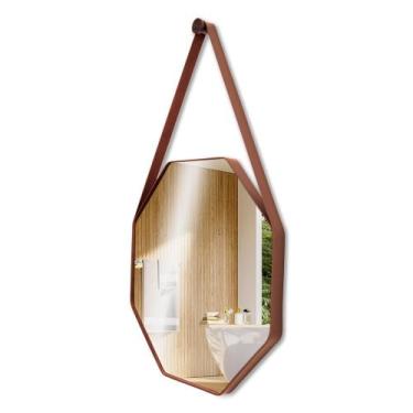 Imagem de Espelho Banheiro Decorativo Sextavado 60cm Alça De Couro + Pino - Land