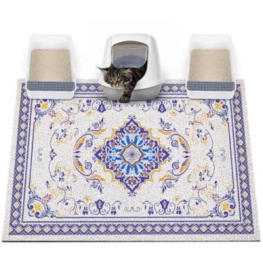 Imagem de Glittme Tapete de areia para gatos com fundo antiderrapante tapete de caixa de areia 119 x 89 cm tapete de armadilha de areia fácil de limpar lavável tapete de comida de gato para gatinho, 2GG