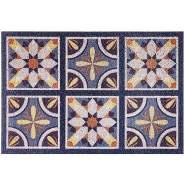 Imagem de Tapete de porta meio redondo, tapete antiderrapante de entrada de boas-vindas com padrão chique, capacho de PVC de perfil baixo para garagem, pátio, apartamento, porta da frente 15,7 x 23,6 polegadas