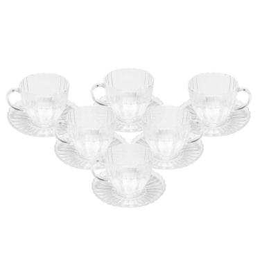 Imagem de Conjunto 6 Xícaras Chá Wolff Pétala 200ml Vidro com Pires Elegante 