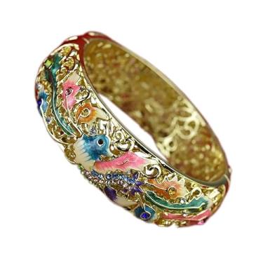 Imagem de Only My Live Home Pulseiras Fênix de Strass Multicoloridas Cloisonne Acessórios Esmaltadas Animal Primavera Articulada Punho Dourado Aberto Joias Femininas, diameter 2.28 inch (5.8cm) about, Strass de
