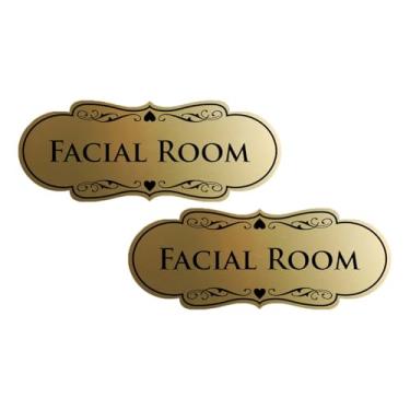 Imagem de Placa de quarto facial de designer - Sinalização de salão de beleza - fácil de instalar (ouro escovado) - pacote médio com 2