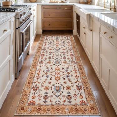 Imagem de Tangsoo Tapete de corredor lavável para corredor, antiderrapante, 5 x 15 cm, floral, vintage, tapetes para entrada, piso baixo, para cozinha, banheiro, lavanderia, quarto, alfombra, laranja, fazenda