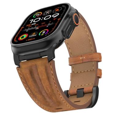 Imagem de Bouixel Pulseira de couro genuíno de grão superior compatível com Apple Watch Ultra 3 de 49 mm, 46 mm, 45 mm, 44 mm e 42 mm, pulseira de metal resistente para Apple Watch Ultra 2/1 séries 11 10 9 8 7