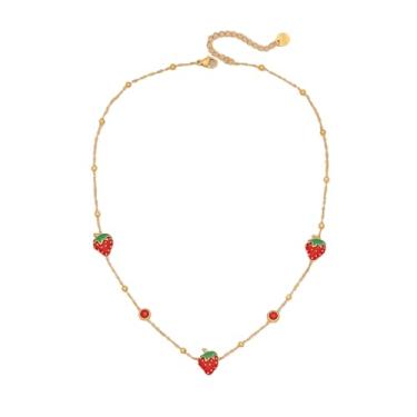 Imagem de Colar com pingente de morango para mulheres, colar gargantilha para mulheres, joia de morango doce presente para mãe, acessório de roupa
