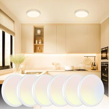 Imagem de Pacote com 6 lâmpadas de teto LED embutidas, regulável e equivalente a 100 W, luz de teto LED superfina, selecionável 3000K-6500K, luminária redonda de 12W 1500 lm para quarto, banheiro, armário