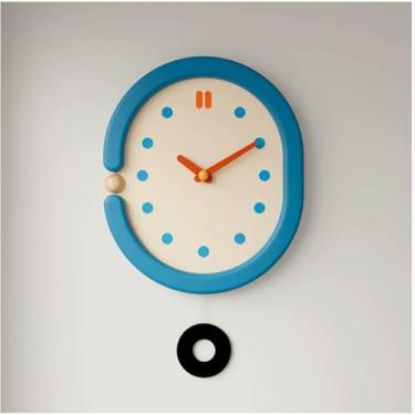 Imagem de Relógios de parede com moldura azul, relógio de parede moderno, simples, estilo de arte atmosférica, para pendurar na parede, creme, relógios de parede silenciosos para quarto, sala de estar, estudo