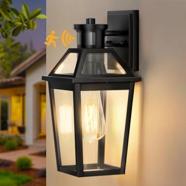 Imagem de Slypadan Luzes de varanda luzes de parede externas, sensor de movimento, luminária externa do crepúsculo ao amanhecer, luz preta para porta da frente, arandela de parede antiferrugem, luzes externas