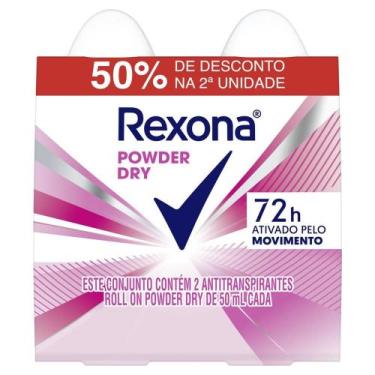 Imagem de Desodorante rexona roll-on powder dry 2x50ml 50% desconto segunda unid