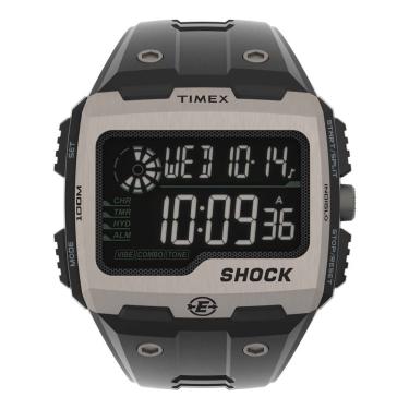 Imagem de Timex Relógio masculino Expedition Grid Shock 50 mm, pulseira de resina de quartzo, preta, relógio casual 16 (modelo: TW4B24900VQ), preto/cinza/negativo, Grade de choque de expedição 50 mm