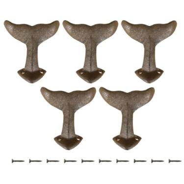 Imagem de 5 ganchos de cauda de baleia de ferro fundido ou puxadores de gaveta casaco chapéu armário árvore de corredor, Ganchos de Parede