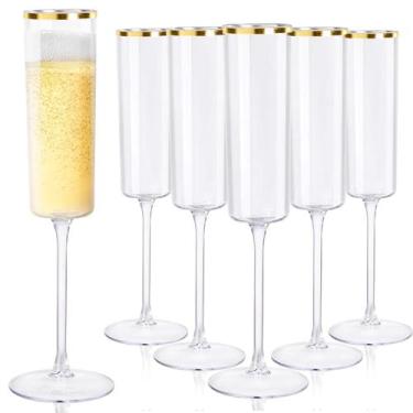 Imagem de Taças de champanhe Ciaell, pacote com 24, plástico, borda dourada de 1