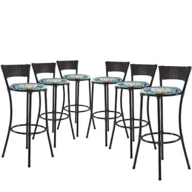 Imagem de Jogo Com 6 Banquetas Alta Forts Azul Floral, Fibra Uv Bancada, área Go