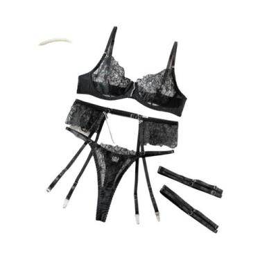 Imagem de Conjunto De Lingerie Luxuosa Com Sutiã Pushup De Renda Transparente FL