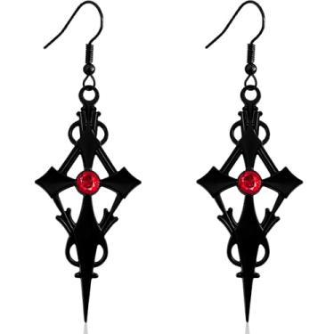 Imagem de JNONL Brincos góticos feitos à mão com pingente de cruz de esmalte oco punk retrô brilhante geometria de cristal para mulheres e homens, Medium, Metal, Sem pedra preciosa