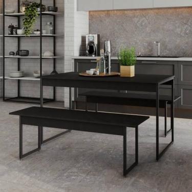 Imagem de Mesa de Jantar com 2 Bancos Estilo Industrial TUB - Metalig, Preto Ôni