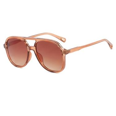 Imagem de Azoxus Óculos de sol aviador polarizados modernos femininos ponte baixa anos 70 retrô grande proteção UV, Armação de tartaruga / lente preta não polarizada, Large