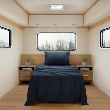 Imagem de Lençóis de acampamento tamanho solteiro – Conjunto de lençóis de colchão de ar ao ar livre – Alças de canto embutidas para uso em colchão de ar e acampamento – Projetado para camas infláveis e festas