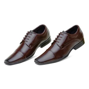 Imagem de Sapato Social Bico Quadrado Masculino Cano Curto Numeraçoes Grandes Sola Borracha Palmilha Espumada Tamanho:46;Cor:Café;Gênero:Masculino;Departamento BS:Esporte