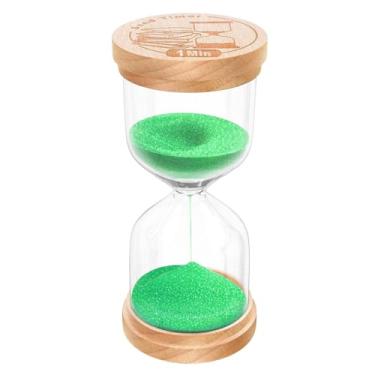 Imagem de ABXKZ Temporizador de areia de 1 minuto, relógio de areia de ampulheta de madeira, turquesa de madeira de faia pequena, vidro de 1 minuto para escovar os dentes, sala de aula, jogos, cozinha, casa