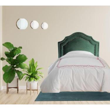 Imagem de Cabeceira Solteiro Cama Box Veludo Verde Provençal Dupla - Captonê Des