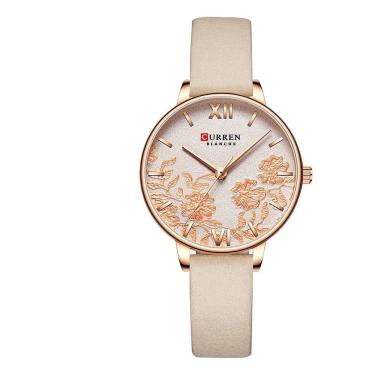 Imagem de Relógio Curren Feminino 9065 Nude couro Detalhes De Flores
