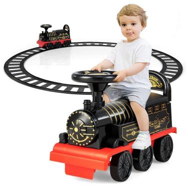 Imagem de Trem Elétrico Infantil a Bateria 6V com Luzes e Sons, Apoios para Pés Retrátil, OLAKIDS, Retrô