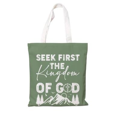 Imagem de Bolsa de lona religiosa – Seek First the Kingdom of God, bolsa de igreja, bolsa reutilizável para compras, presente cristão inspirador para mulheres, artigos de festa da igreja