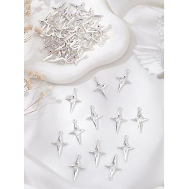 Imagem de 50 pingentes de estrela oca, prata, quatro pontas, pingentes modernos em forma de estrela, decoração para artesanato, faça você mesmo, colar, pulseira, brincos, joias, presente criativo, 18.9×11.2×