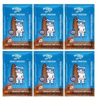 Imagem de Kit 6 whey protein concentrado sache chocolate c avelã 20g proteina 37