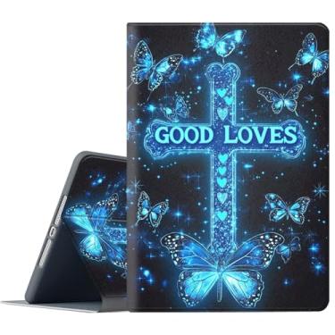 Imagem de FGDRFGRW Capa para iPad de 10,5 polegadas (iPad Air 3rd 2019/iPad Pro 2017), suporte ajustável, função despertar/hibernar, capa de proteção total - Cruz e borboleta