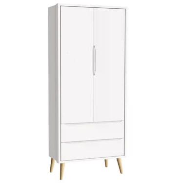 Imagem de Guarda Roupa Infantil Theo 2 Portas Branco Fosco Com Pés Madeira Natural Reller Móveis Branco Fosco