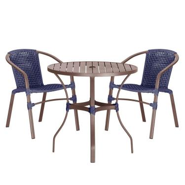 Imagem de 02 Cadeiras Floripa E Mesa Roma 100cm Marrom Trama Original Azul