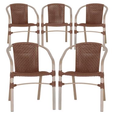 Imagem de 05 Cadeiras Floripa Aluminio Pintura Fendi Trama Original Marrom