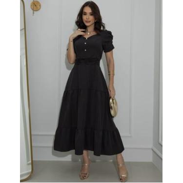 Imagem de Vestido Feminino Manga Princesa Bufante Duna - RezesModa, Preto, M