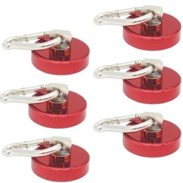 Imagem de Copfeu Ganchos de ímãs resistentes com mosquetão, ímãs fortes de 8,2 kg, ótimo para pendurar na geladeira, cruzeiro, cabine, grelha, guirlanda, cozinha, escritório, 6 unidades (vermelho)