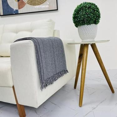 Imagem de Manta Protetora para Sofá Decorativa 240 x 180 - Tamanho Gigante Retrátil 100% Algodão com Franjas (Cinza)